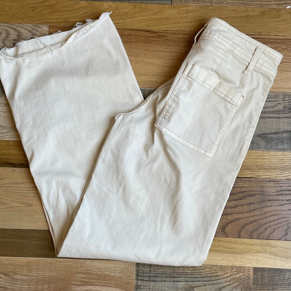 OAT New York Jeans Womens 26 Cream Wide Leg High Rise Raw Hem Stretch